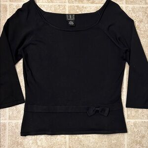 INC Black 3/4 Sleeve Top with Bow Size Medium